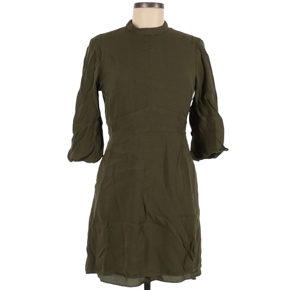 Reiss Cora Three Quarter Sleeve Dress Olive Green Crepe Size 8 - Picture 4 of 5